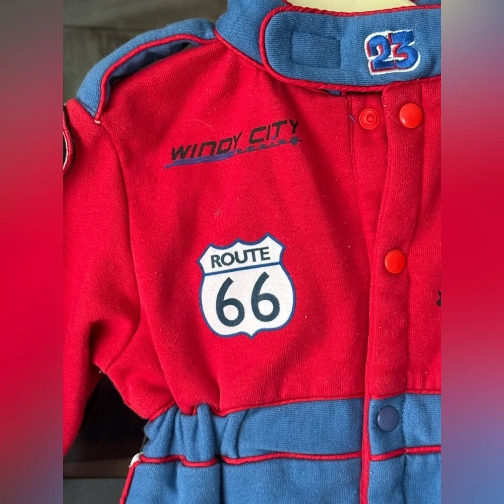 Vintage Race Car Driver nascar coverall jumpsuit baby boy route 66 patches 23